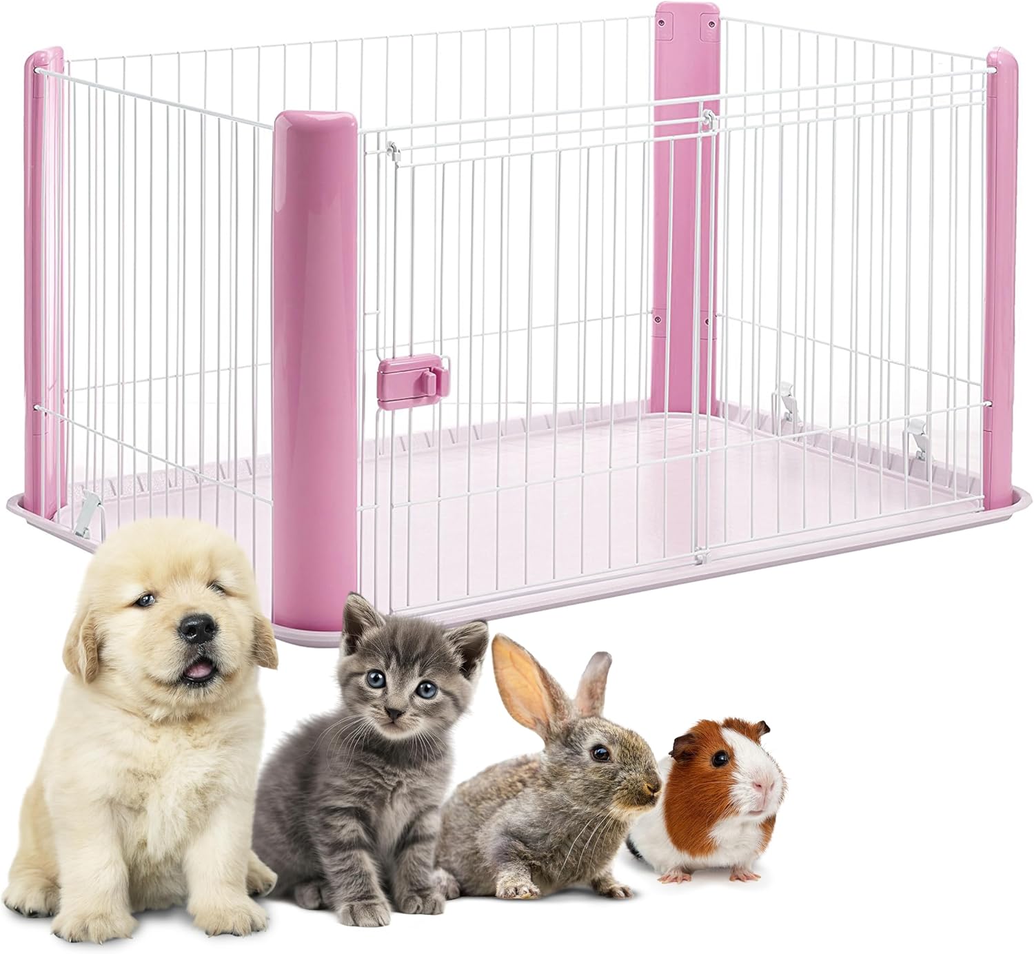 Iris Ohyama Parque para Perros con Puerta y Cerradura, H60cm, Rosa, Jaula Gatos, Vallas, Corralito, para para Interiores, Exteriores, Conejo, Cercado, Corral Perro, Mascotas, rejas, CLS-1130