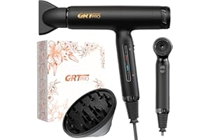 ‎GRT PRO Profesjonalna jonowa suszarka do włosów Podróżna suszarka do włosów o mocy 2200 W, 110 000 obrotów na minutę, silnik EC o wysokiej prędkości, 200 milionów jonowych suszarek do włosów