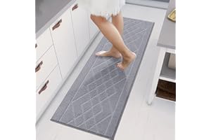 BEQHAUSE Kitchen-Rugs Non Slip Machine Washable Kitchen Mats Absorbent Kitchen Runner Rug & Floor Mats Soft Standing Mats for Hallway,Sink & Laundry,Grey, 50x150cm
