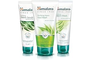 Himalaya Neem Face Wash Gel, Scrub & Mask - Natural Soap Free Outbreaks Solution For Men & Women - Helps Minimizing, Controlling & Preventing of Outbreaks & Pimples - 3pc Set