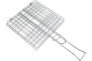 Tredoni 20cm BBQ Turn-Over Grill Net Clamp - Reversible Liver/Fish Barbecue Grid Holder, Stainless Steel