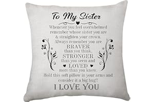 Hasodeo Sister Presents Cushion Cover 45 x 45 Sister Gifts from Sister Brother Christmas Birthday Gift Throw Pillow Cases Decorative Square Cushion Cover for Soft Home Decor (Sister)