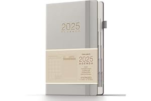 TDOLISSTE - 2025 Agenda Giornaliera, Diario A5 Planner Con Piano Giornaliero di 365 Pagine e Piano Mensile di 24 Pagine, Portapenne e Tasca Interna, Chiusura con elastico, Copertina Rigida (Grigio)