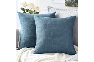 Artscope Cushion Covers Set of 2 Linen Decorative Square Pillowcases Pillow Covers 45x45cm for Home Decor Sofa Bedroom Car (Blue, 18x18)