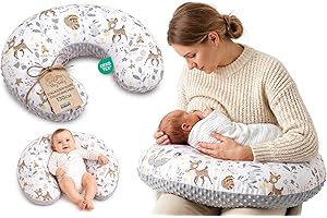 Breastfeeding Pillow Baby 130cm C-Shape Newborn Nursing Pillow - Removable Minky Cover Ergonomic Washable Infant Nursing Support Soft Comfortable Crescent Oeko-Tex Deer Grey
