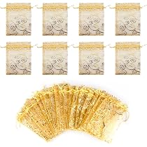 110 Pièces Sacs Cadeaux Organza Or 10x15cm - Sacs Avec Cordon Pour Mariage, Bijoux Et Bonbons