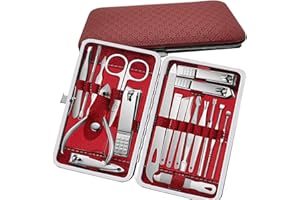 ibforcty Manicure Set Nail Set Nail Clipper Kit Professional - Stainless Steel Pedicure Set Nail Grooming Kit of 19pcs with Luxury PU Leather (Red)
