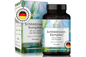 HERBIOS Jod-Selen Komplex –180 Schilddrüsen-Kapseln für 6 Monate – hochdosiert mit L-Tyrosin, Eisen, B-Vitaminen & Folsäure – Natürlich, Vegan & Laborgeprüft