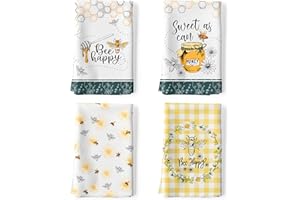 ‎ARQUIEL Arquiel Küchentücher Baumwolle 4 Stück, Geschirrtücher 100% Baumwolle Honigbiene Küchenhandtuch Set Multi-Purpose Hochwertige Küche Trockentuch Bar Handtücher 50 x 70CM