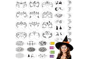 EAPIKON 36 Plantillas Pintacaras con 4 Esponjas de Dedo, Plantilla Pintura Faciales Cara para Niños Adulto, Stencil Corporal Infantil Reutilizables para Halloween Fiestas de Maquillaje Carnaval