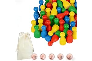 JAONLD 80 Stück Spielfiguren für Brettspiele und 5 Stück Würfel Con eine Tasche mit,Spielfiguren Holz Halmakegel Spielfigurens für Brettspiele Bunte,Gesellschaftsspiel für die Ganze Familie
