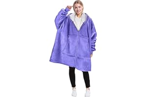 Catalonia Classy Voller Reißverschluss Übergroße Kapuzendecke, Gemütliche Geschenke, Tragbare Sherpa Decke, Weiche Warme Pullover, Bequemer Riesen Kapuzenpulli Erwachsene Männer Frauen, Lila