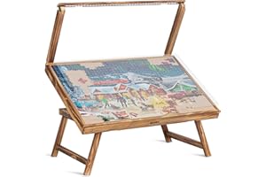 Tektalk Wooden Jigsaw Puzzle Table with LED Light, Foldable, Adjustable Height, Storage, 30 x 20 inches, 1000 Pieces, Adult, Unisex, Khaki, Modern Style