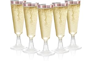 MATANA 24 eleganta champagneglas i plast med roséguldkant, 150 ml – rosa flöjtar, återanvändbara rostglasögon, cocktail prose