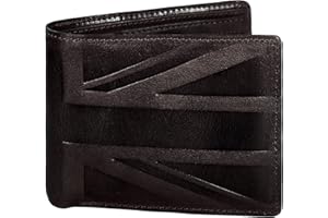 Hudson & James Designer London Real Distressed Leather Mens Wallet with Zip Coin Pocket Credit Carder Holder Bifold Purse UK Union Jack (Brown Crunch)