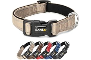 lionto Obroża z wytrzymałego nylonu dla psa, rozmiar S, miękka podszyta obroża, odblaskowa 360° z zatrzaskiem, metalowe kółko & regulacja suwakiem, beżowa