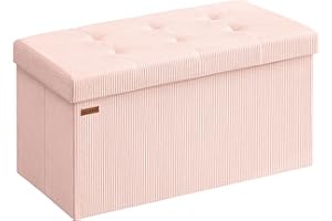 SONGMICS Puff Almacenaje, Baúl de Almacenaje Plegable, 38 x 76 x 38 cm, Taburete Reposapiés, Banco de Cama, Soporta hasta 300 kg, para Sala de Estar, Dormitorio, Entrada, Rosa Jalea LSF603R01