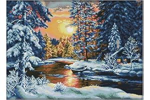 CUKOL CUKOL Cukol Kit Punto Croce Prestampato Natale, Disegni Punto Croce Kit da Ricamare Quadri Quadro Scena Neve, Kit Ricamo Ricami Punto Croce Completo Stampati Prestampati Schemi per Principianti Bambini Set