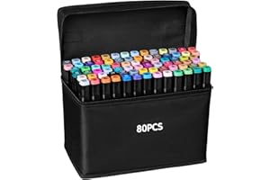WSRYX 80 Colores Rotuladores Lettering Permanentes de Colores Punta Pincel Alcohol Copic Marker Rotuladores Manga Doble Punta Brushmarker (80 black)