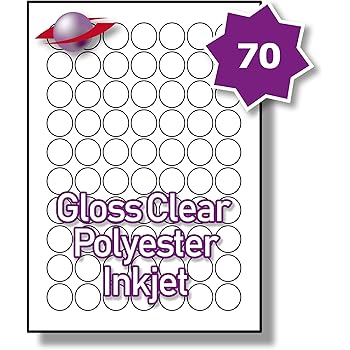 70 Per Page/Sheet, 5 Sheets (350 ROUND Sticky Labels), LabelPlanet® White Blank Matt Self ...