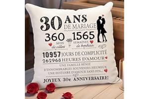 UEOTO Cadeau 30 Ans de Mariage Noces de Perles, Housse de Coussin 40 x 40 cm Decoration 30 Ans Anniversaire de Mariage, Housse de Coussin 30 Ans de Mariage Souvenir Idee Cadeau pour Couple Maman Papa