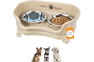 Neater Feeder Express Elevated Dog Bowls by Neater Pet Brands – Dog Bowls with Stand - Stainless Steel Food and Water Bowls – Raised Dog Bowl Set for Small Dogs, Almond