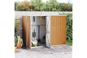 IKAYAA Capanno per attrezzi da esterno Capanno Giardino Casetta da giardino Box Attrezzi Giardinaggio Casetta per attrezzi in metallo tetto a uno spiovente n Acciaio Zincato-Marrone-225 x 89 x 161 cm