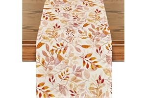 EWLPI 1Pcs Autumn Table Runner,33*183CM Autumn Table Decorations Linen Table Runners with Leaves Print Seasonal Fall-Autumn Decor Kitchen Dining Table Decoration for Autumn-Home Party Decor