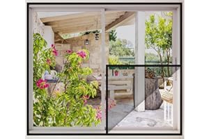 MYCARBON Store Moustiquaire Fenêtre 120x140cm Sans Perçage Auto Agrippante Maille Fine Toile Moustiquaire Adhésive Rideau Fenêtre Filet Anti Moustique Anti Insectes, 1 Pièce, Noir