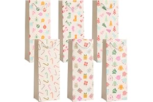 THE TWIDDLERS 6 Pack Christmas Wine Bottle Gift Bags – Sturdy Paper Spirit Carriers with Rope Handles – Assorted Festive Designs for Holiday Gifting, Secret Santa & Dinner Party Presents – 35cm x 13cm