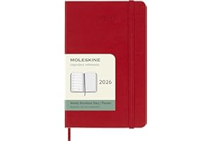 Moleskine Agenda Hebdomadaire, Agenda Hebdomadaire 2026 12 Mois Avec Espace Pour Notes, Avec Couverture Rigide et Fermeture Élastique, Format Pocket 9x14, Couleur Rouge