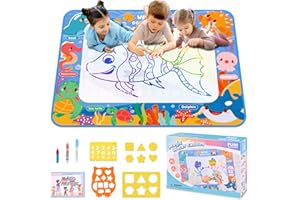 Lanvixo Wassermalmatte Kinderspielzeug, 100×80cm Groß Malmatte mit 3 Wasserstift & 3 Zeichenvorlagen, Wiederverwendbar Aqua Magic Wasser Doodle Matte für 4-8 Jahre Alte Jungen & Mädchen, Ozean