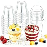 50 Pieces Plastic Dessert Cups with Lids and Spoons | 200ml Dessert Cups Round Dessert Cups Transparent Dessert Cups for Mous