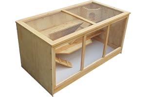 WILTEC Wooden Hamster Cage 115x60x58cm with 3 Floors, Acryl Glass Front & Hinged Cover for Rodent, Mice etc