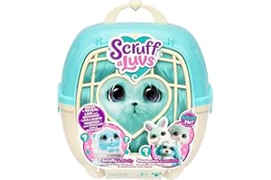 SCRUFF-A-LUVS Scruff Mascota de ScruffaLuvs Azul - Peluche Sorpresa, 19 cm - Lava para Descubrir 1 de 3 Mascotas rescatadas: Perrito, Conejito o Gatito - Incluye un transportín Deluxe de 22 cm
