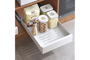 Kitstorack Teleskopschublade, Ausziehbare Schubladen-Aufbewahrungsregale für Küchenschränke, Ausziehbare Ausziehbare Schublade, Slide out Cabinet Organizer Küche, Weiß, 30 cm B x 43 cm T x 9 cm H