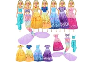 YYWWLX 7 Sets Doll Clothes Compatible with Barbie Doll, Different Princess Costume Dresses Includes Mermaid Skirt Princess Skirt Suspenders Pants for 11.5 inch Girl Doll