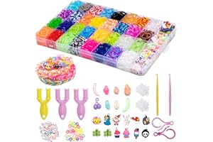 Elastique Bracelet Kit, 2500pcs Caoutchouc Coloré pour Loom Bands avec Pendentifs,Clips,Perles,Boîte de Rangement,Cadeau de Noël Anniversaire pour Fille Garçon Enfants