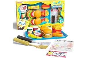 SPONGEBOB SQUAREPANTS SpongeBob Krusty Krab Interactive Play Kitchen Set - Krabby Patty Playset, Kids Play Food, Burgers, Fries, Drinks & 2 Spatulas - Kitchen Toy for Pretend Cooking & Role Play, Ages 3+ - Spongebob Toys