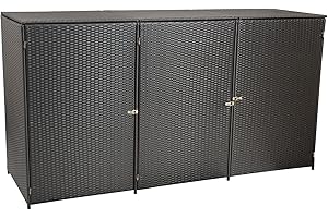 GARTENMOEBEL-EINKAUF Mülltonnenbox für 3X Tonnen bis 120 Liter, 190x66x110cm, Stahl + Polyrattan Geflecht braun
