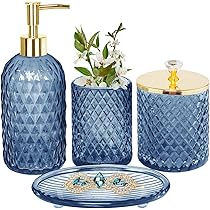 Seeatoo Badezimmer-Set 4-tlg - Blau Kunststoff Seifenspender & Halter