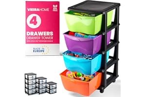 VIEIRA HOME Mueble almacenaje Plastico torre cajonera organizador cajones con ruedas archivador - Escritorio,Oficina, escuela,baño, sala de estar - Hecho en E.U