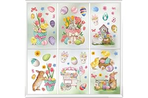 ALEGRE Naklejki na okno wielkanocne, samoprzylepne, 9 arkuszy, kolorowe obrazki na okno, Wielkanoc, dla dzieci, wielokrotnego użytku, dekoracja na okno wystawowe, szkło, drzwi, wiosenna dekoracja