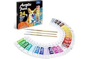 WINSONS Acrylic Paint Set - 24 Colours Fabric Paint for Canvas, Ceramic, Crafts, Fabric, Wood, Paper, Rock Painting - Non Toxic, Vibrant Pigments for Beginners, Students - Art Supplies (12ml Each)