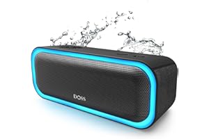 DOSS SoundBox Pro Portable Wireless Bluetooth Speaker with 20W Stereo Sound, Extra Bass, IPX6 Waterproof, Bluetooth 5.0, TWS Pairing, Multi-Colors Lights, 20 Hrs Playtime for Beach, Outdoor-Black