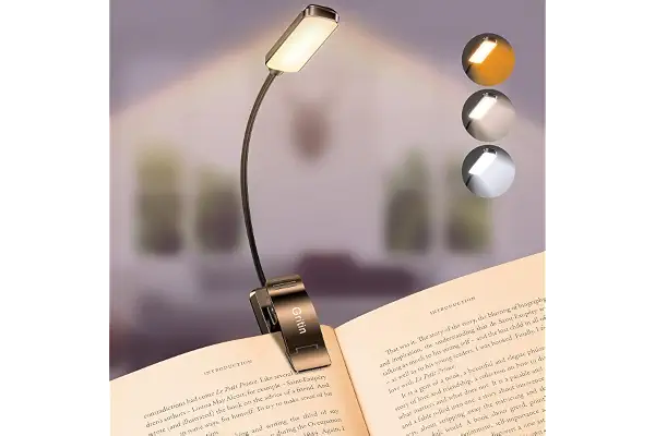 Gritin Luz de Lectura Recargable, Lampara Libro de Lectura con 9 LED | 3 Modos de Protección de Los Ojos - Atenuación Continua, Batería de Larga Duración, 360° Flexible Luz de Libro con Clip