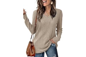 GLEENOD Pull Femme Col V Sweat Manches Longues Léger Haut Uni 2024