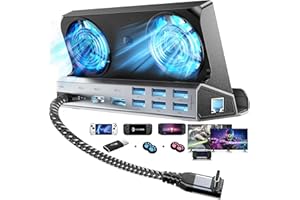 YCE 14 in 1 Dockingstation für Valve Steam Deck/OLED/ROG Ally/Legion go/MSI Claw Typ C Dockingstation mit Zwei Kühlventilatoren,HD2.0/4K@60Hz,DP1.2,VGA,1000M Gigabit Ethernet,6 USBA,PD 100W Aufladung