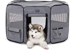 Petsfit Welpenauslauf faltbar Welpenlaufstall Tierlaufstall Pop-Up Design für Hunde Hasen Katzen, Verdickter Stahlträger Freilaufgehege Abschließbarer Reißverschluss mit Aufbewahrungstasche