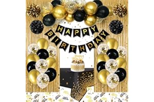 VICTERR Geburtstagsdeko Mann Frauen, Schwarz Gold Party Deko, Schwarz Gold Luftballons Geburtstag Dekoration, Happy Birthday Girlande, Konfetti Luftballon Birthday Decorations für 1 13 18 21 30 40 50